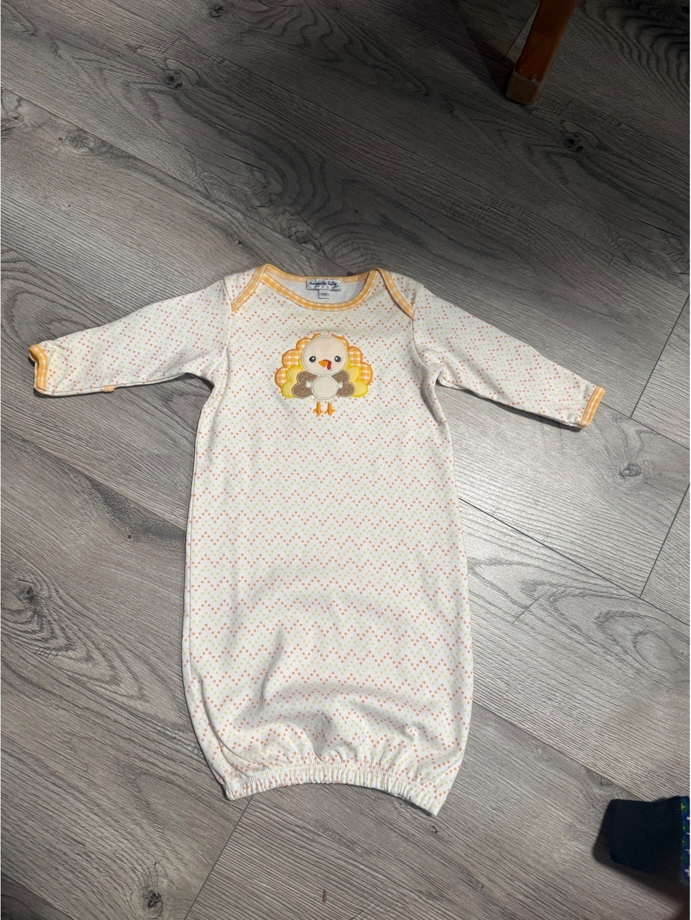 Magnolia Baby NB White & Orange Gingham Trim Baby Gown with TURKEY Appliqué